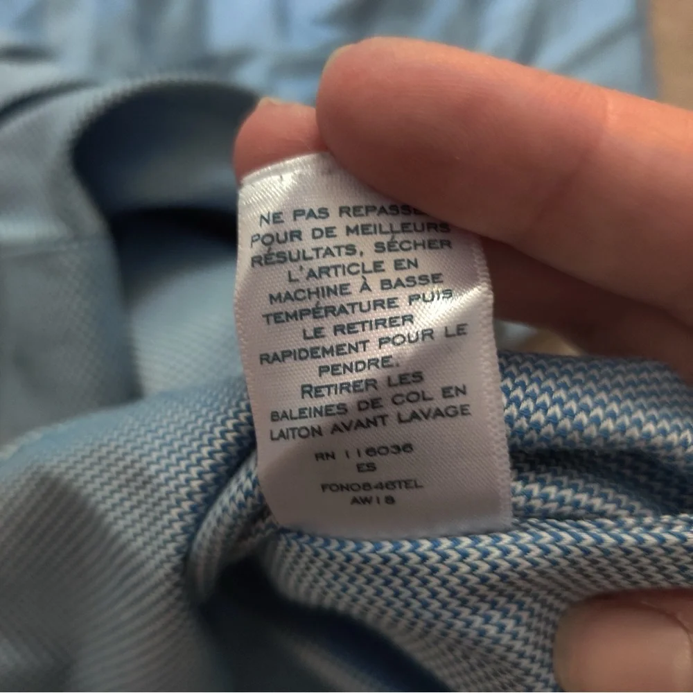 Charles Tyrwhitt Dress Shirt 15.5 37 Extra Slim Fit Non Iron Blue Herringbone - Picture 6 of 8